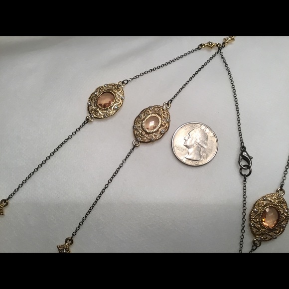 Goldtone Station Necklace w/ Crystals - Picture 5 of 5
